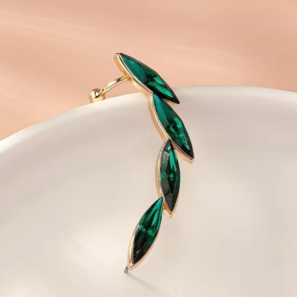 Gold Zircon Emerald Ear Climber, Punk, Goth, Elegant - Picture 3 of 6